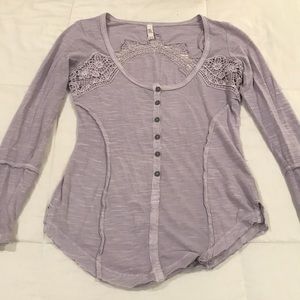 Free People Lace insert long sleeve top
